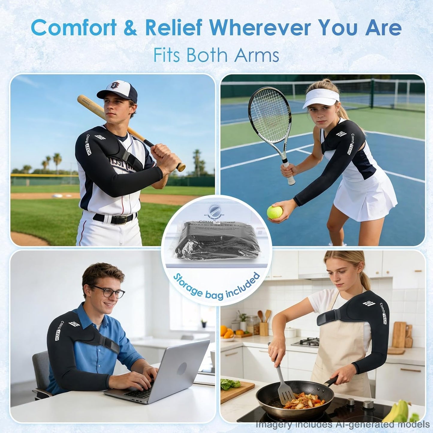 ComfiTECH Shoulder Arm Ice Pack Wrap for Pitchers & Volleyball Players, Reusable Ice Pack for Shoulder & Elbow & Arm Cooling, Adjustable Ice Arm Sleeve for Post-Training Recovery & Muscle Comfort, S