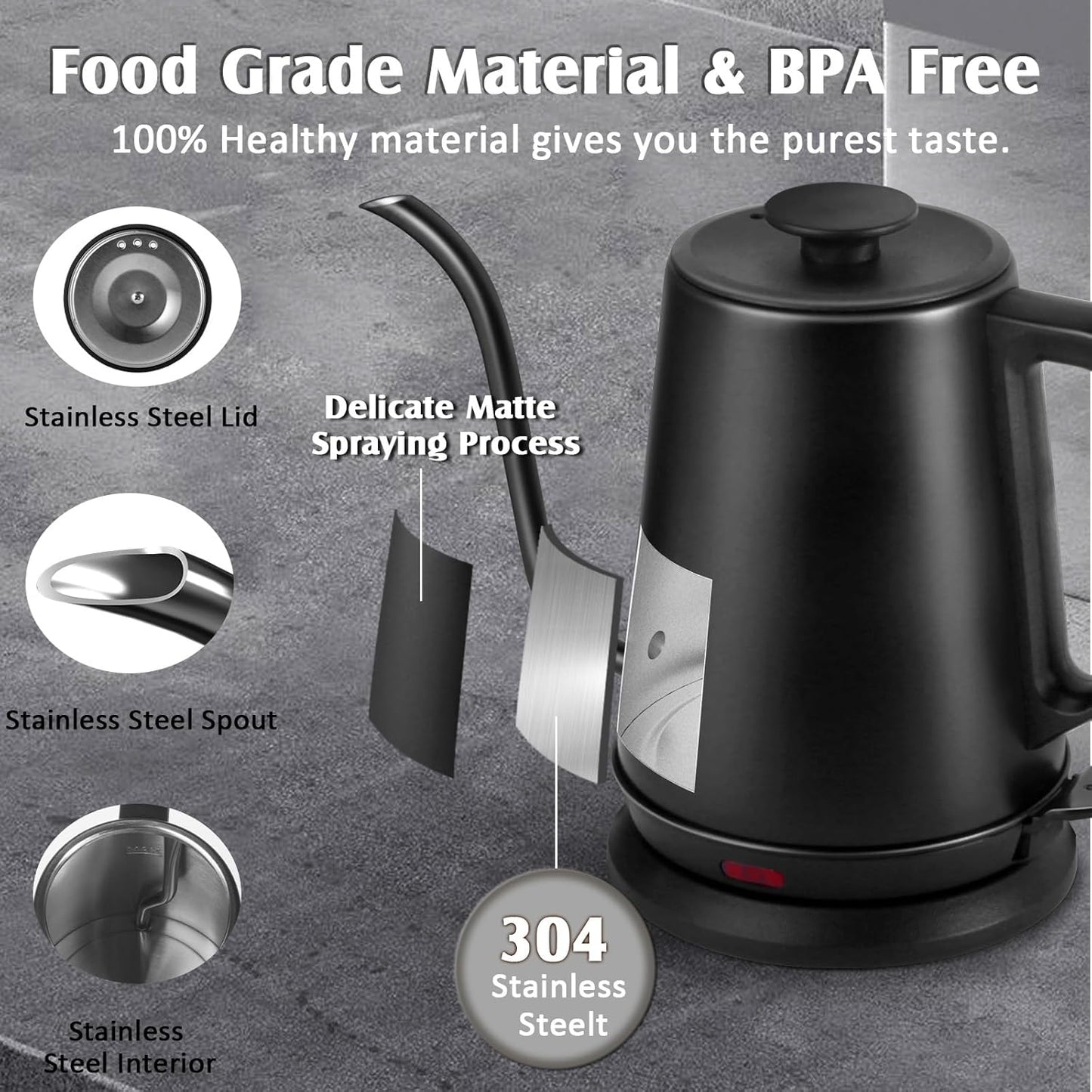 Gooseneck Electric Kettle,Ulcreigo Electric Kettle Temperature Control Tea Kettles for Boiling Water with 5 Variable Presets,Hot Water Boiler Heater for Coffee,304 Stainless Steel Black Color