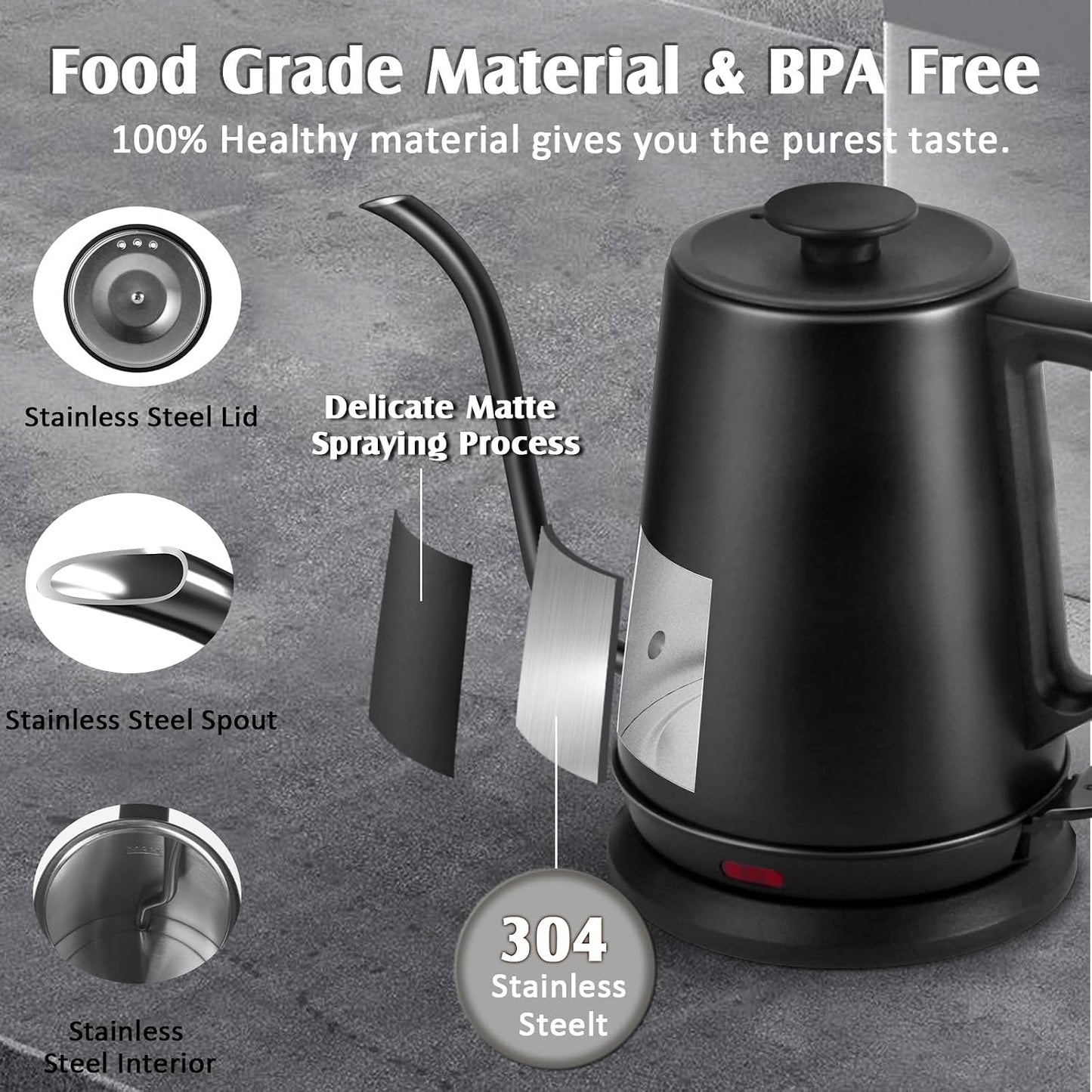 Gooseneck Kettle，0.8L Temperature Control Electric Tea Kettle