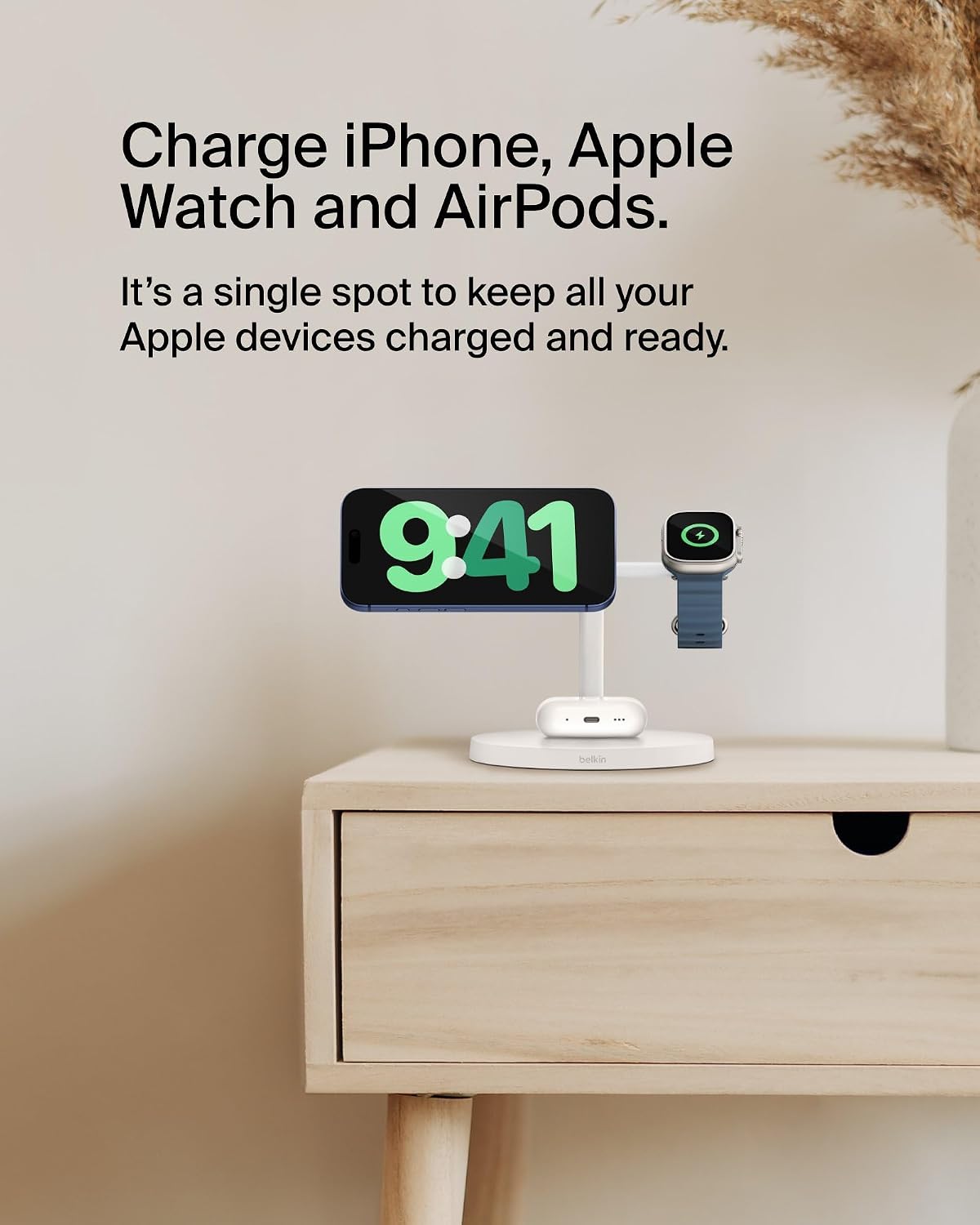 Belkin Qi2 15W Wireless Charging Station, 3 in 1 iPhone Charger