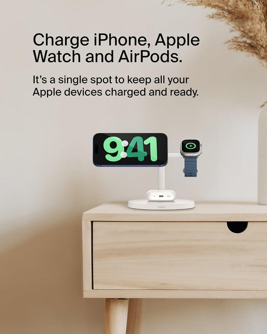 Belkin Qi2 15W Wireless Charging Station, 3 in 1 iPhone Charger