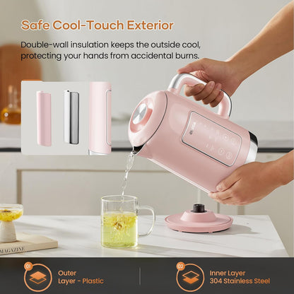 Electric Kettle Temperature Control: OLEGA 1.5L Stainless Steel Smart Kettle Hot Water Boiler, 6 Temp Presets, 1200W Fast Boiling Electric Tea & Coffee Kettle, Electric Kettles Teapot for Home -Green