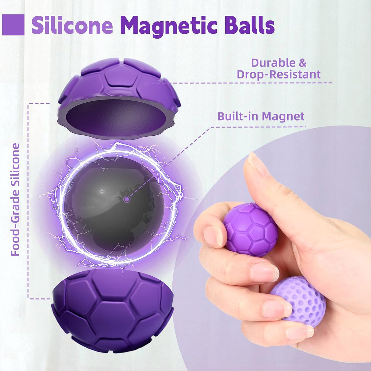 Silicone Magnetic Balls, Fidget Toys Adults, 4PCS Stress Balls Sensory Toys for Autism and ADHD, Quiet Office Desk Fidgets Magnet Gadgets Anxiety Relief Items Fun Gifts