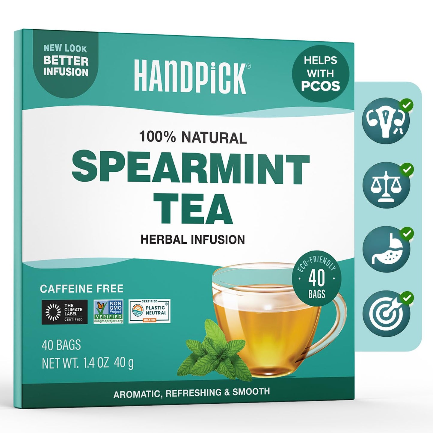 HANDPICK Lemon Balm Tea Bags – 100 Count | 100% Pure & Naturally Dried | Caffeine-Free Herbal Tea with Citrus Flavor & Aroma | Premium Lemon Balm Leaf