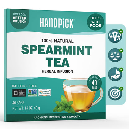 HANDPICK Lemon Balm Tea Bags – 100 Count | 100% Pure & Naturally Dried | Caffeine-Free Herbal Tea with Citrus Flavor & Aroma | Premium Lemon Balm Leaf