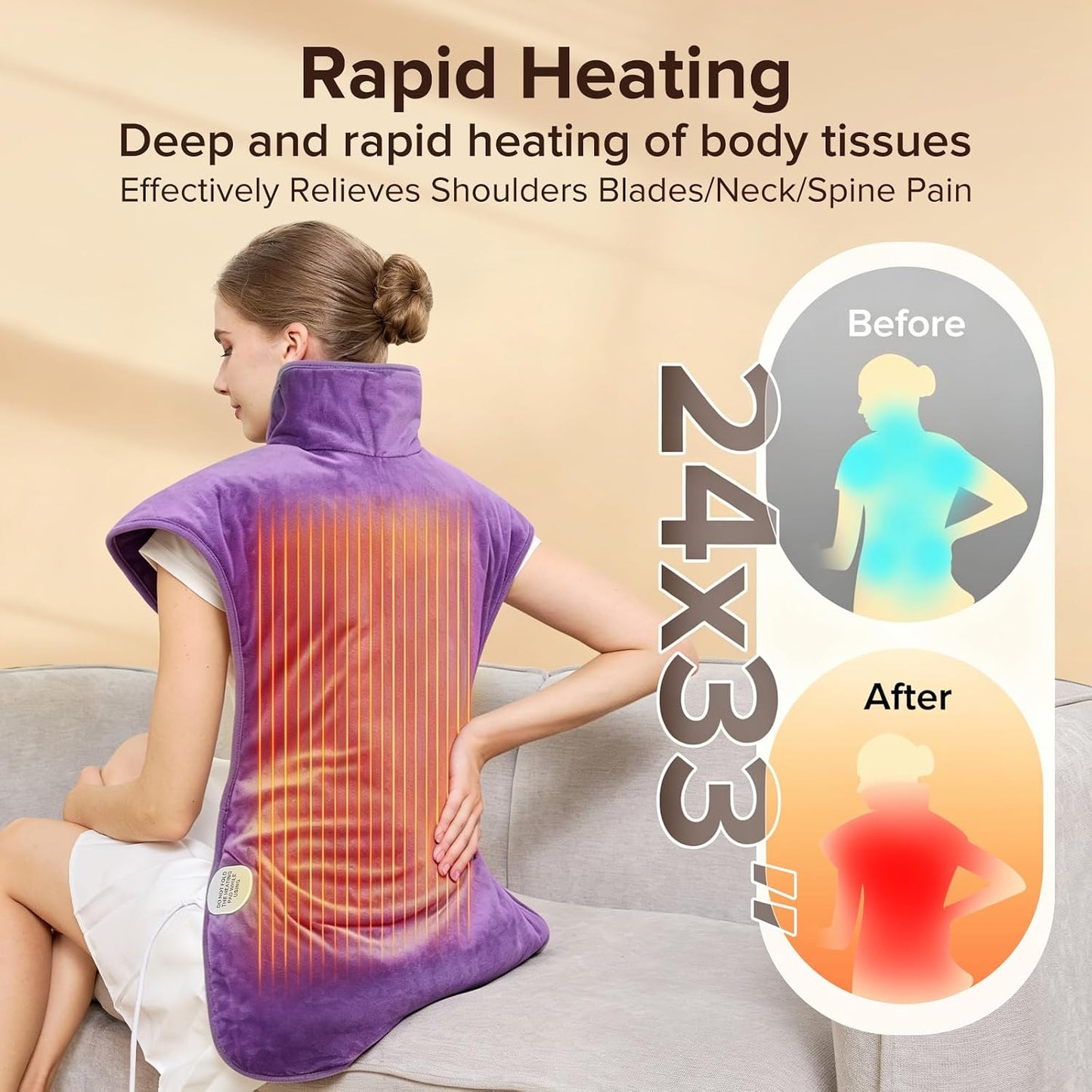 Electric Heating Pad for Neck Back Shoulder Pain Relief, 25"x37" Large Full Body Weighted Heated Pad for Menstrual Cramps - 5 Heat Levels/Snug Fit, Birthday Gifts for Women Men Mom Dad Elders