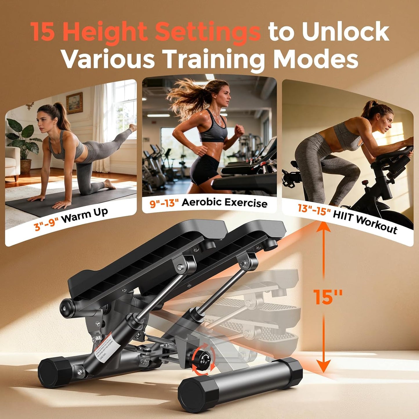 SPORTSROYALS Stair Stepper,Twist/Mini Stepper for Exercise at Home,Step Machine with Resistance Bands for Full Body Workout, 350lbs+ Capacity