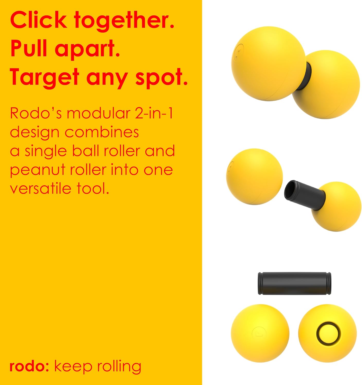 Rodo 2-in-1 Soft Peanut & Lacrosse Ball Roller | Deep Tissue Massage Tool for Fascia, Plantar Fasciitis, Hips & Back | Mobility & Recovery Roller | Compact, Travel-Friendly, Pilates & Therapy Ready