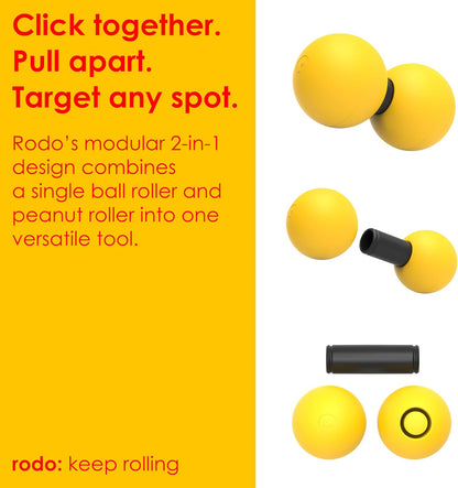 Rodo 2-in-1 Soft Peanut & Lacrosse Ball Roller | Deep Tissue Massage Tool for Fascia, Plantar Fasciitis, Hips & Back | Mobility & Recovery Roller | Compact, Travel-Friendly, Pilates & Therapy Ready