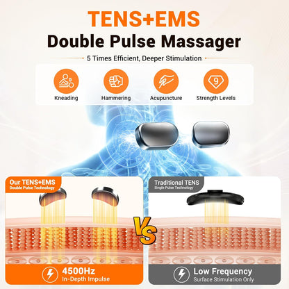 Neck Massager Pillow 2026 Upgraded 4-in-1, Multi-Directional Stretch Massage Pillow with Heat & Vibration, Ergonomic C-Shape Portable Massager for Neck, Shoulder, Back, Use at Home, Office