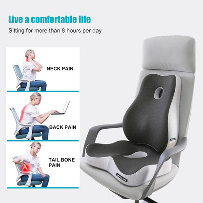 X Large Memory Foam Seat Cushion & Lumbar Support Pillow, Sciatica & Tailbone Pressure Relief Coccyx Cushion for Office Chair, Car, Wheelchair, Home