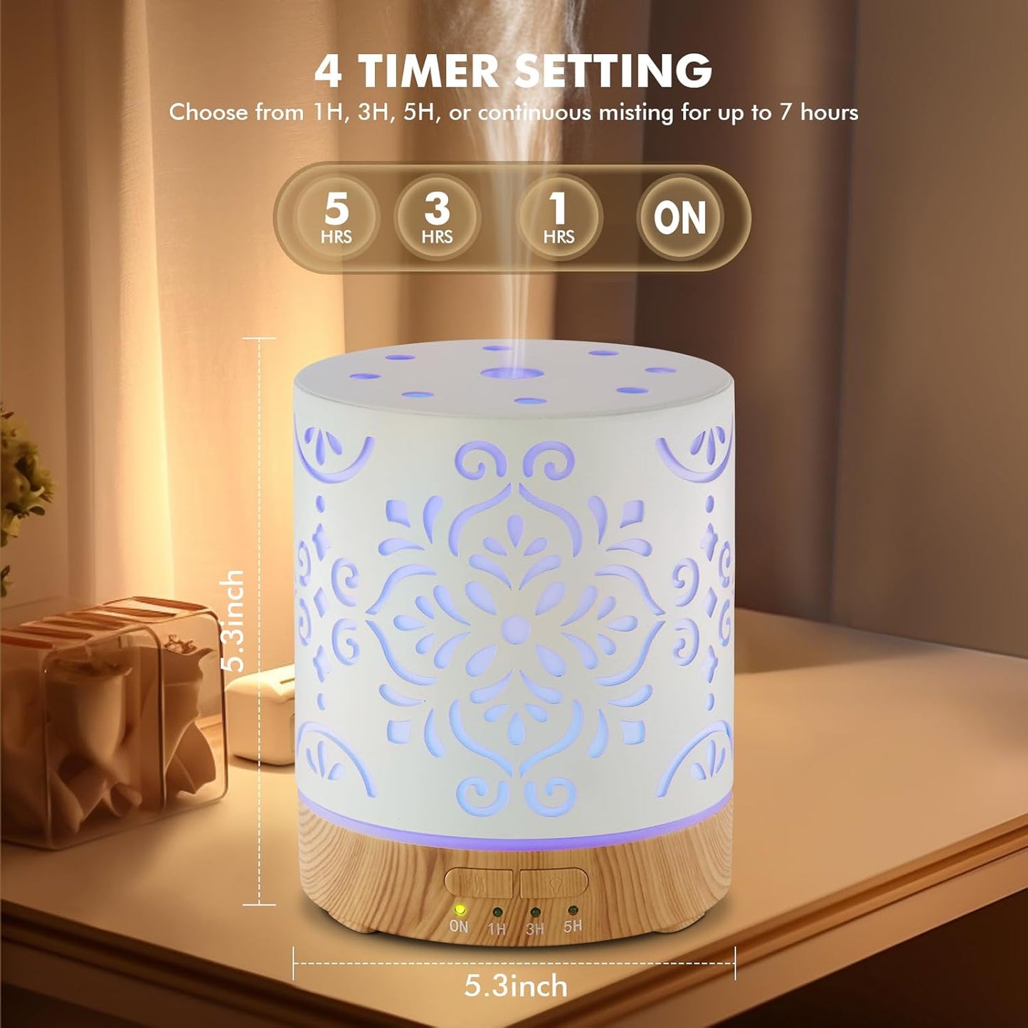 EQUSUPRO Essential Oil Diffuser 300ml Metal Electric Ultrasonic Diffuser for Large Room with Auto Shut-Off, 4 Timer Setting &7 Colors Night Light for Home