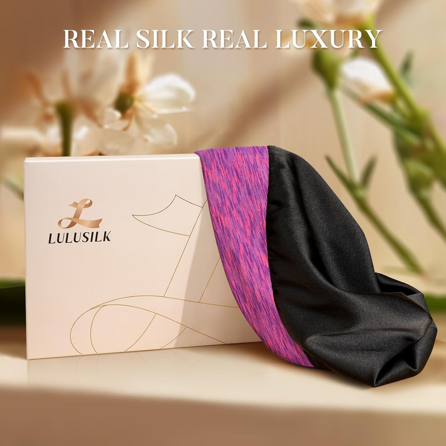 LULUSILK 100% Mulberry Silk Bonnet for Sleeping Women and Men, No More Frizzy Tangled Hair, Real Silk Sleep Cap for Curly Hair, Black, Pack of 1