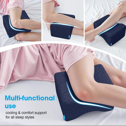 Knee Pillow for Side Sleepers with Cooling Gel, Memory Foam Elevation Pillow for Spine Aligning, Sciatica, Back, Hip, Knee, Ankle Pain, Grey/Large