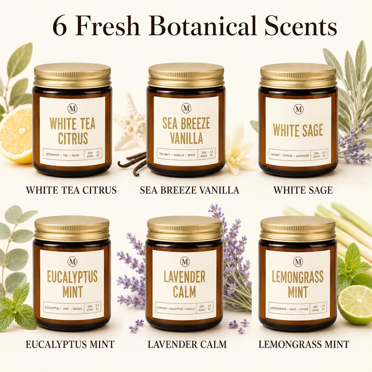 6-Pack Scented Candles for Home, 3.5 Oz Soy Wax Aromatherapy Candle Gift Set, Lavender Chamomile, Eucalyptus Mint & Vanilla, Birthday Gifts for Women, Thank You Graduation Gifts