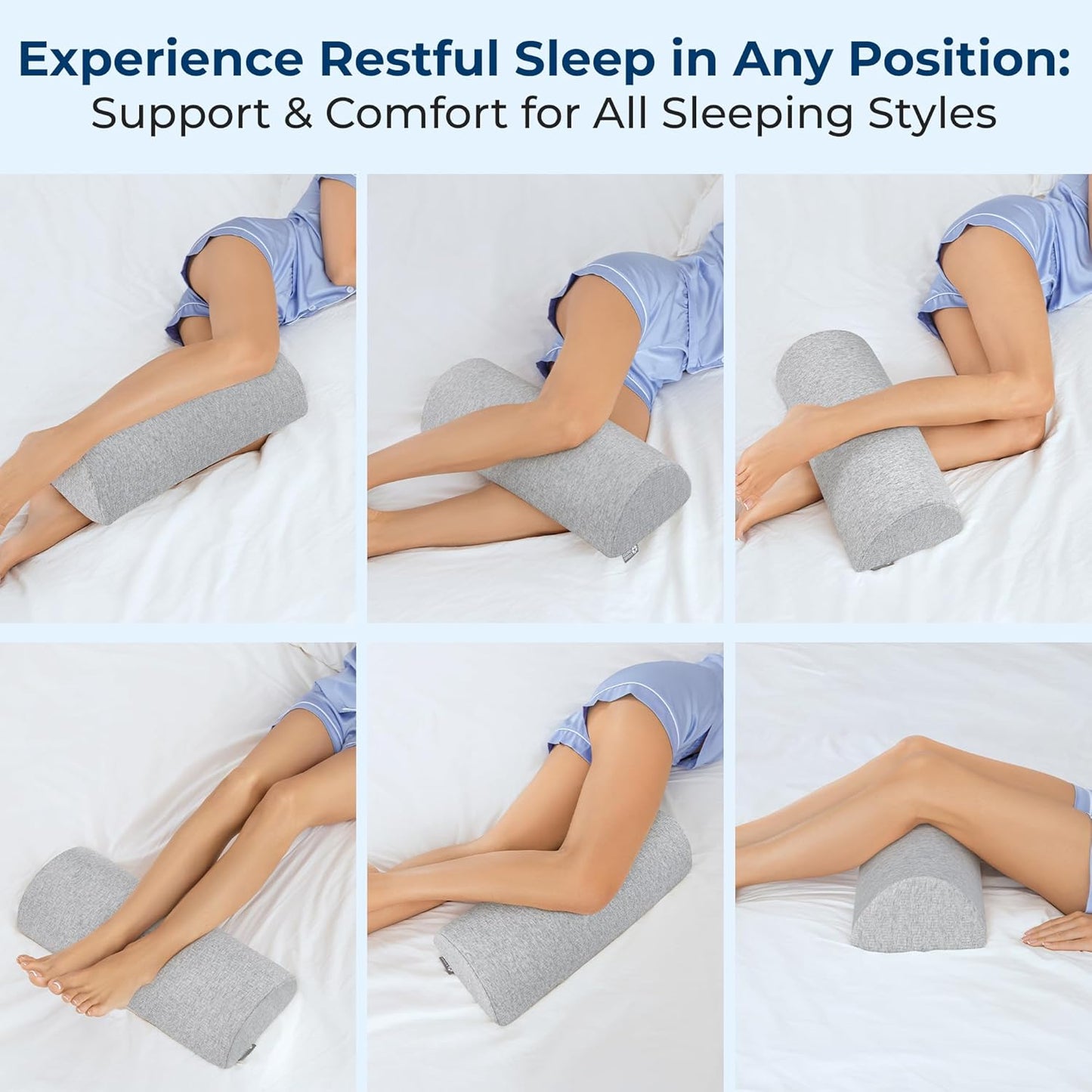 5 STARS UNITED Knee Pillow for Back Sleeping – Half Moon Bolster Pillow for Legs, Under Knee Pillow for Sleeping on Back, Memory Foam Leg Pillow for Back Pain, Gray