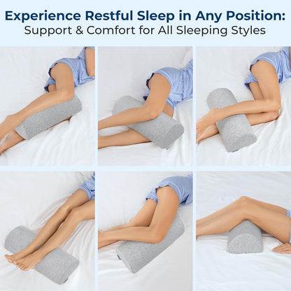 5 STARS UNITED Knee Pillow for Back Sleeping – Half Moon Bolster Pillow for Legs, Under Knee Pillow for Sleeping on Back, Memory Foam Leg Pillow for Back Pain, Gray