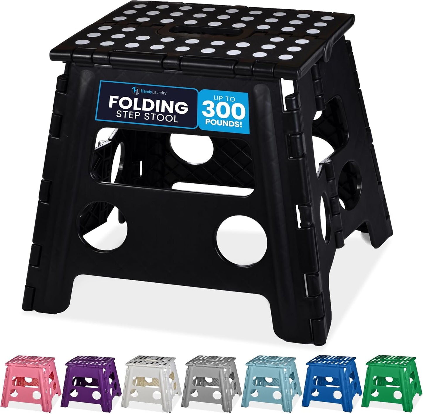 Handy Laundry Folding Step Stool - Sturdy Enough Collapsible Stool to Support Adults - Opens Easy with One Flip - Great for Kitchen, Bathroom or Bedroom (Black - 9 Inch)