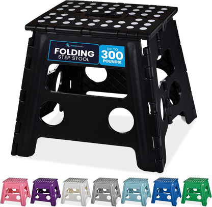 Handy Laundry Folding Step Stool - Sturdy Enough Collapsible Stool to Support Adults - Opens Easy with One Flip - Great for Kitchen, Bathroom or Bedroom (Black - 9 Inch)