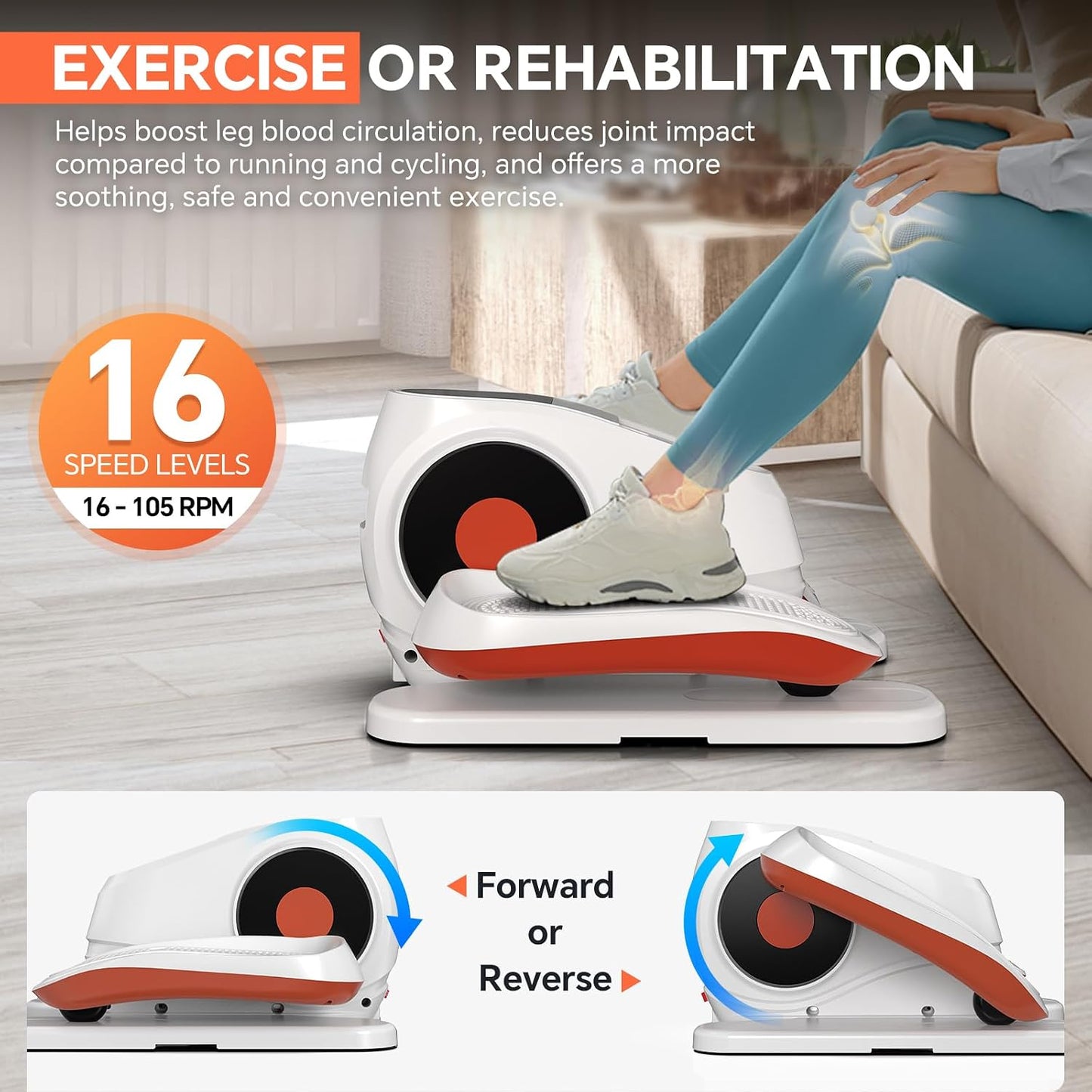 Under Desk Elliptical Machine, 16-Speed Electric Elliptical Leg Exerciser as Seen on TV for Seniors, Quiet Portable Seated Pedal Exerciser for Home Office with Auto & Manual Modes, and Remote Control
