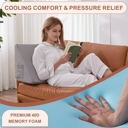 Bedluxe Knee Pillow for Back Sleeping, Leg Pillow Knee Wedge Pillow, Memory Foam Wedge Pillows for Legs Post Surgery, Triangle Pillow for Knee Support, Leg Elevation, Knees Hip Back Pain Relief, White
