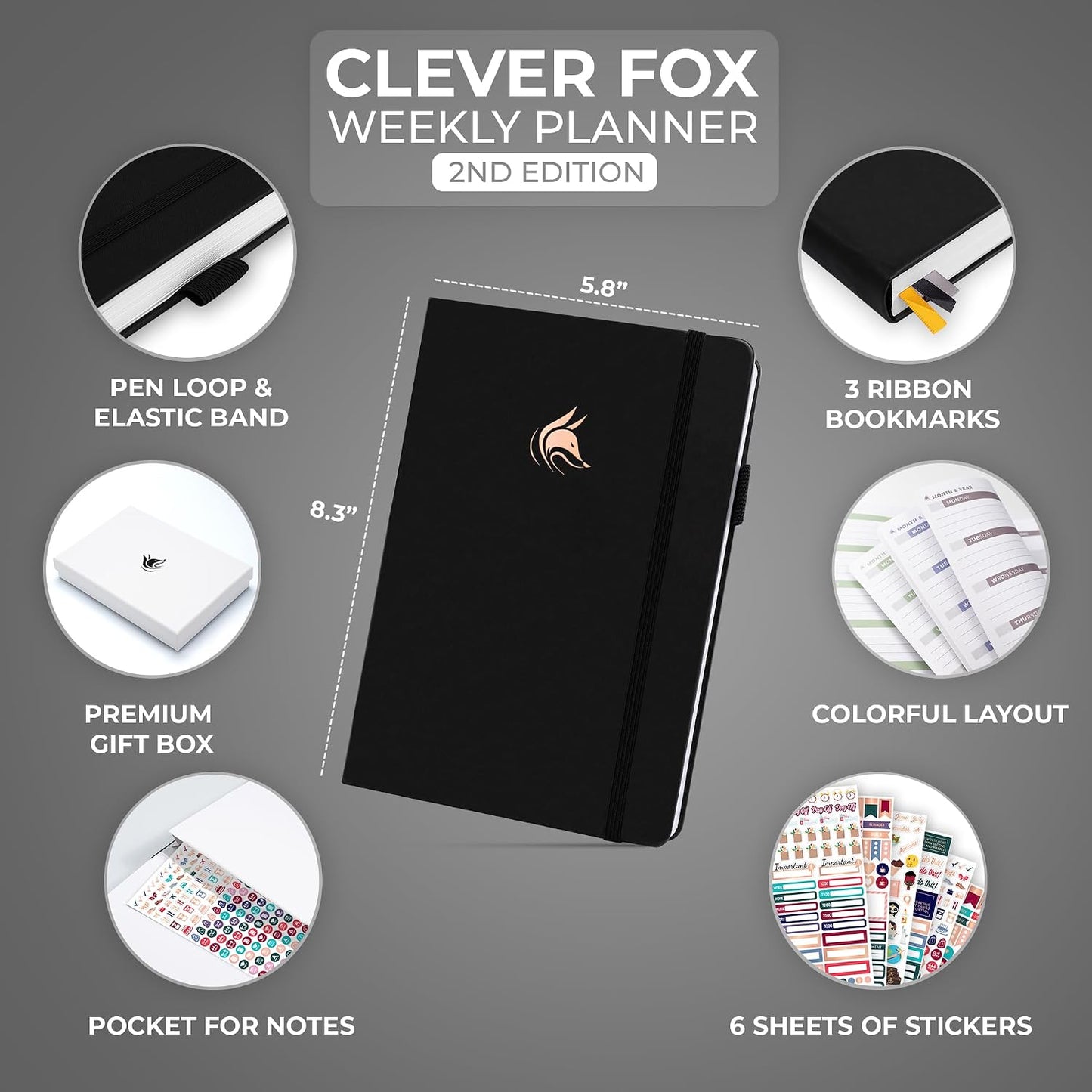 Clever Fox Planner 2nd Edition – Colorful Weekly & Monthly Goal Planner, Time Management & Productivity Organizer, Undated, A5 (Dark Teal)