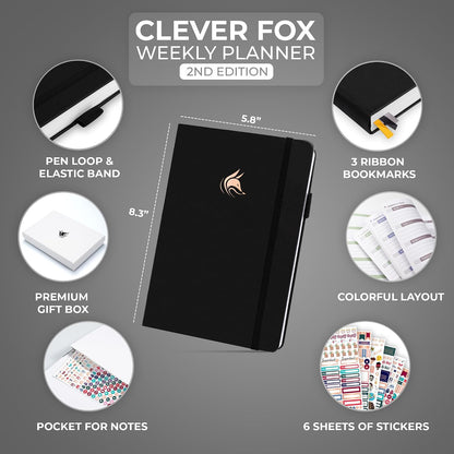 Clever Fox Planner 2nd Edition – Colorful Weekly & Monthly Goal Planner, Time Management & Productivity Organizer, Undated, A5 (Dark Teal)