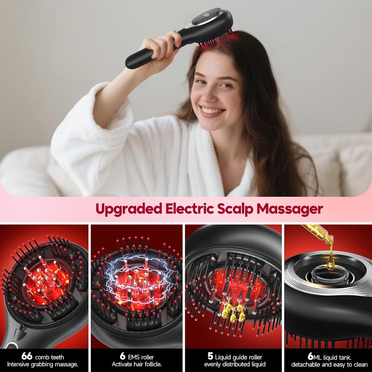 Morfone Upgrade 3 in 1 Electric Scalp Massager Brushes, Hair Oil Applicator, IPX7 Waterproof Scalp Massager Comb, Cordless & Portable Adjustable Modes for Men Women