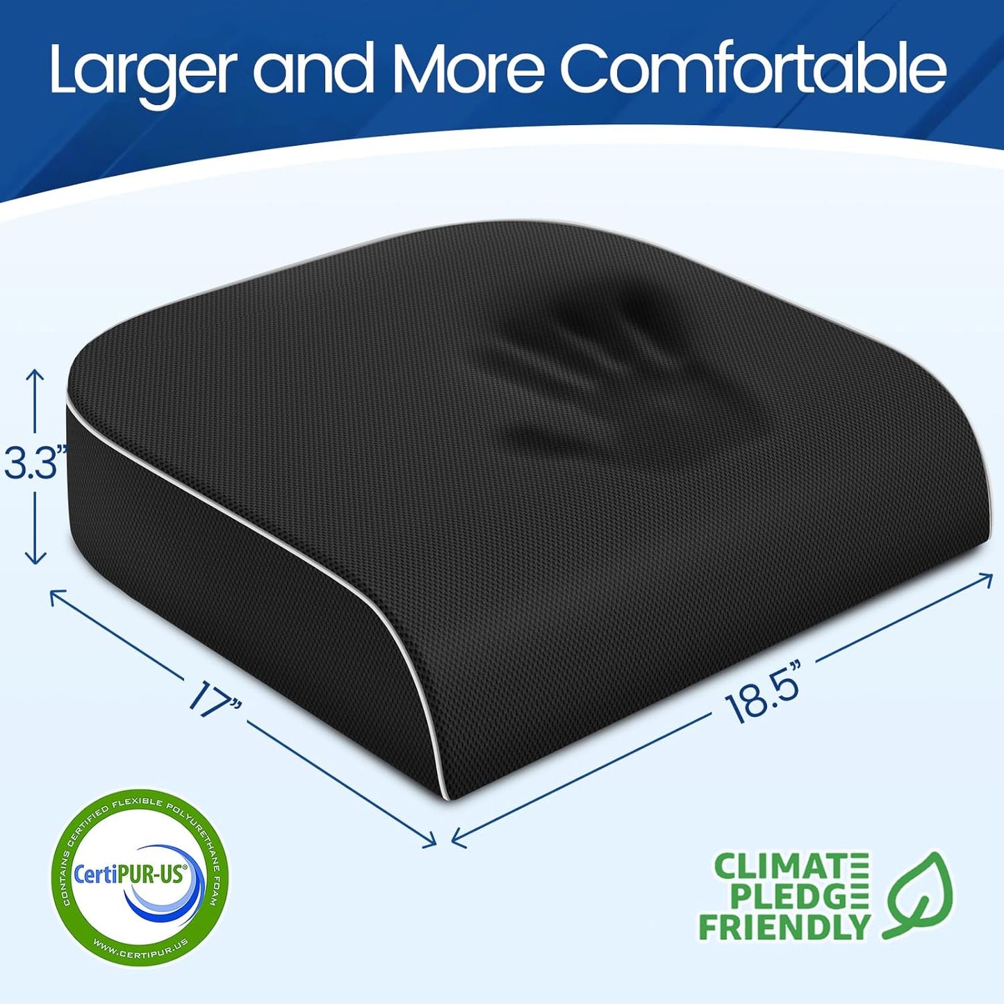 SweetSlubr Seat Cushion for Tailbone Pain Relief, Office Chair Cushion, Chair Pad, Memory Foam Large Cushion with Non-Slip Cover for Soft Support at Office Chair, Car Seat, Airplane, Black/Large
