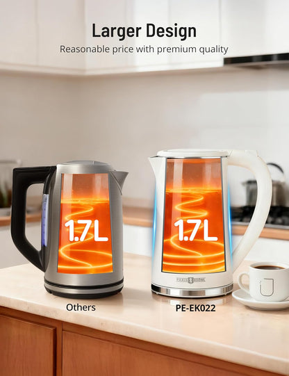 Electric Kettle Temperature Control, 1.7L Extra Large Electric Tea Kettle, 4H Keep Warm Hot Water Kettle with 6 Presets, LED Screen Electric Kettles for Family Meal Party Office Break Room