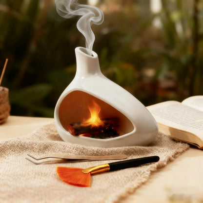 Palo Santo Holder, Ceramic Incense Burner for Sticks Sage Holders Cone Burning Smudge Bowl with Ash Brush for Meditation Yoga Spa Room Decor (White)