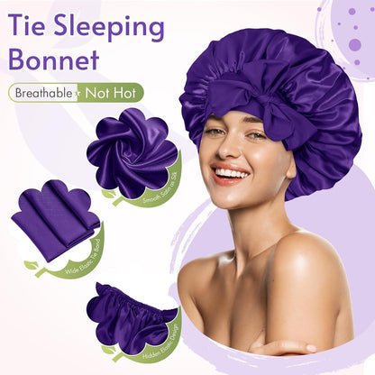 BONNET QUEEN Silk Bonnet for Sleeping for Women Satin Bonnet Night Cap for Curly Hair with Tie Band, Single Layer, Cream Pink