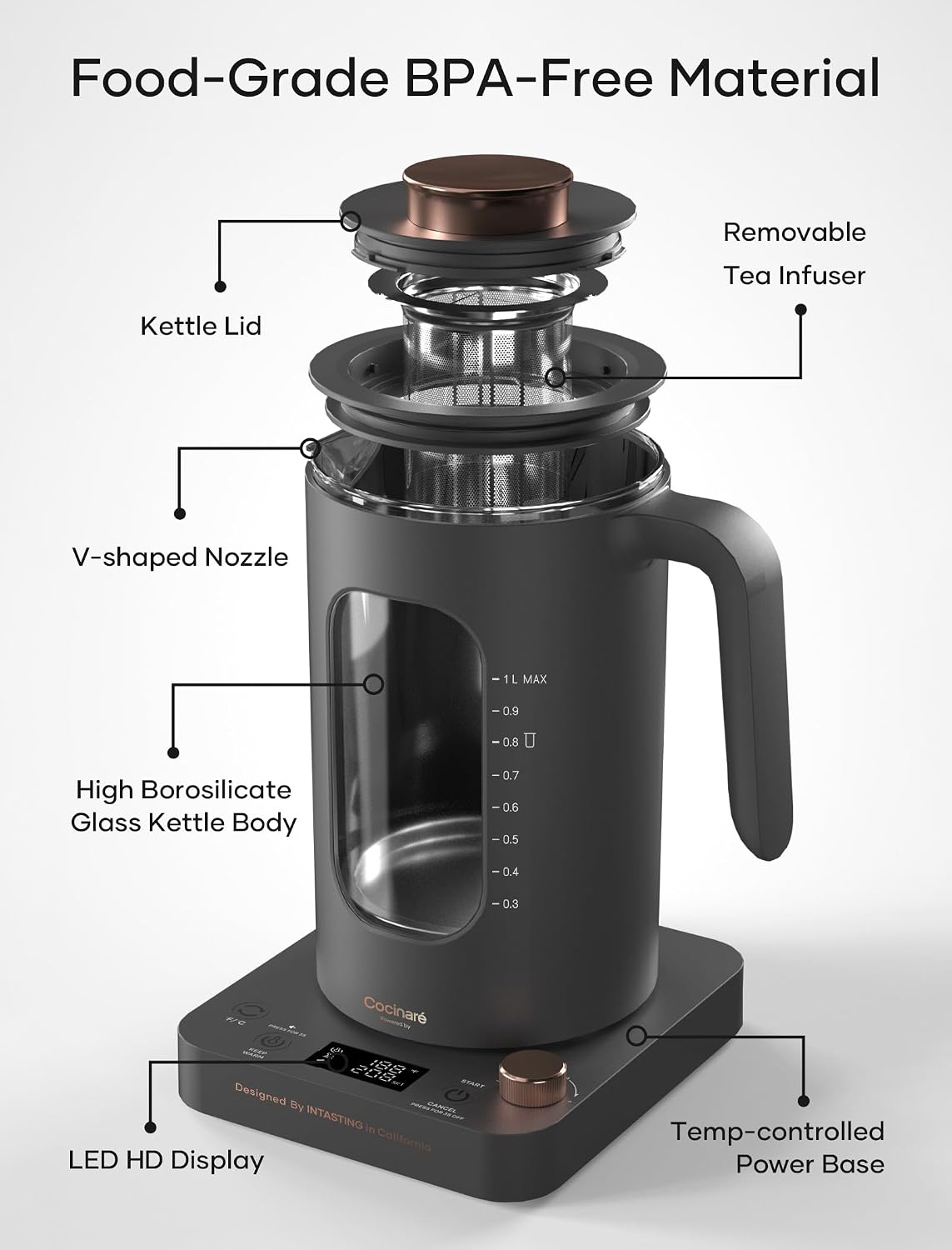 INTASTING Electric Kettle, Electric Tea Kettle with Infuser, 1 Liter