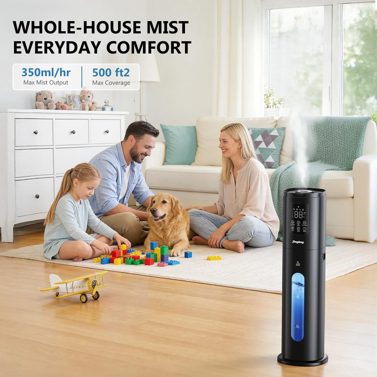 Humidifiers for Bedroom Large Room Humidifiers for Home,7L/1.85Gal Large Humidifier with Smart App & Remote Control, 4 Mist Levels Cool Mist Humidifiers Black