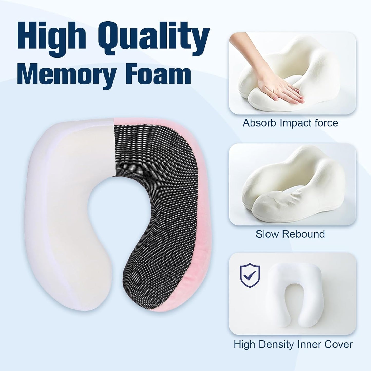 Cirorld Neck Pillow for Traveling, Travel Pillows for Airplanes,100% Pure Memory Foam Travel Neck Pillow, Adjustable Flight Pillow, Portable Plane Accessories with Eye Mask, Earplugs, Carry Bag