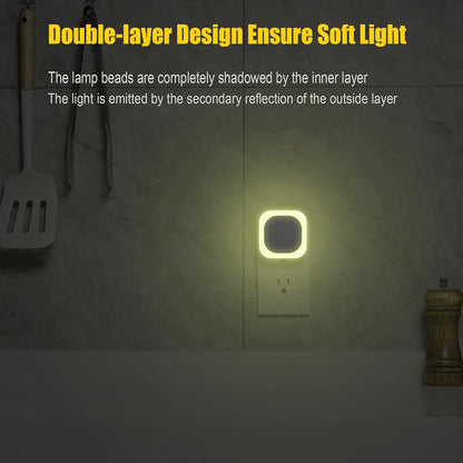 YUNLEX 2 Pack Amber Night Light, Dusk to Dawn Sensor, Warm Glare-Free Reflected Glow, 3-Level Dimmer, Auto On/Off, Plug-in LED Nightlight for Bedroom, Kids, Bathroom, Sleep, Baby Nursery, Toddler