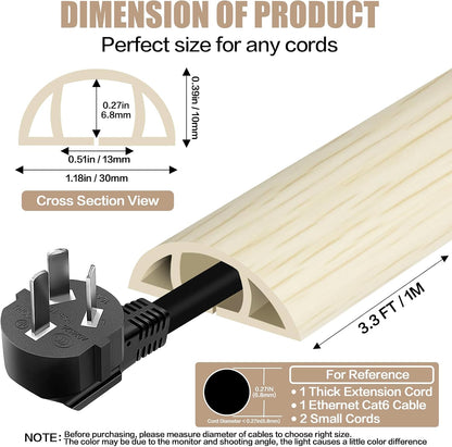 Floor Cord Cover Self Adhesive Cord Hider,10FT Cable Management, Extension Strip Protector for Wires, Prevent Cable Trips for Offices, Gyms, Exhibitions Cavity 0.39"(W) x 0.27"(H) BrownWood