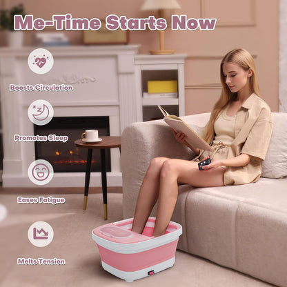 Collapsible Foot Bath, Foot Spa Bath Massager with Heat, Bubble, Remote Control, Temperature Control, 3 Pedicure Attachments, Feet Soaking Tub for Stress Relief