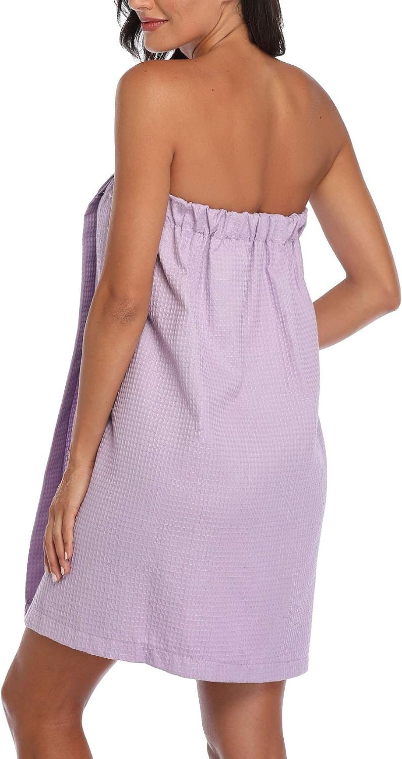 sunshinemall Women's Lightweight Bath Shower Wrap Waffle Spa Robes Bathrobe Quick Dry Cover Up with Adjustable Closure