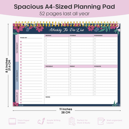 Taja Weekly To Do List Notepad with 52 Undated Sheets（8.5"×11"）- Weekly Desk Planner for Women & Man, Work and Home -1 Pack Violet Dream