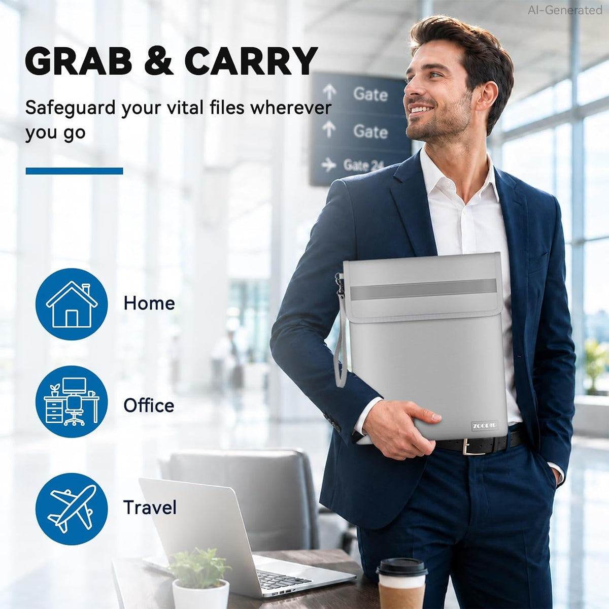 Fireproof Document Bag with Lock (15"x12"), for Legal Letter Files