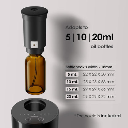 Airversa Waterless Essential Oil Diffuser Starter Kit with 4 x 10mL Hotel Scent Fragrance Oil, Battery Operated Mini Scent Air Machine Portable Diffuser for Home Car Office, AN8 Kit Black