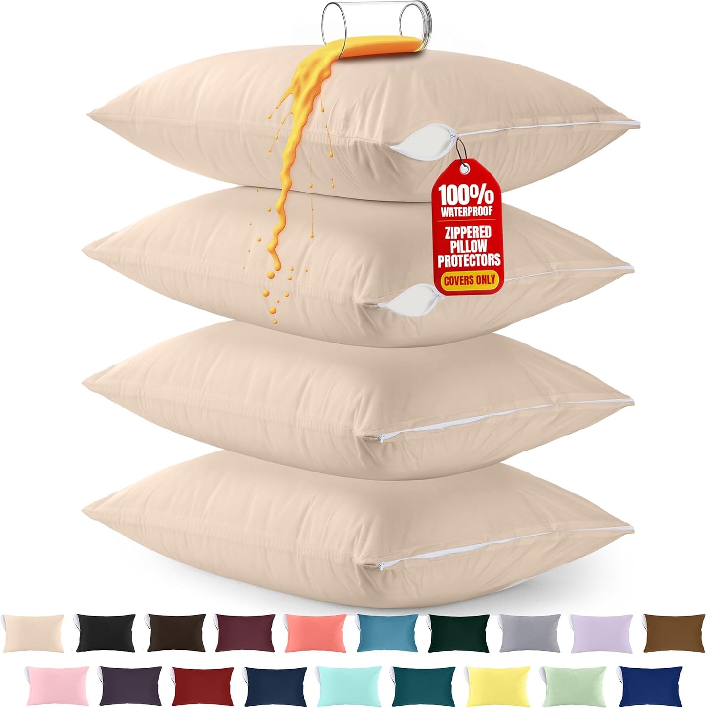 Utopia Bedding Premium 100% Waterproof Pillow Protectors with Zipper Standard Size (Set of 4), Bed Bug and Dust Mite Proof Zippered Pillow Covers, Pillow Encasement Cases, Gray