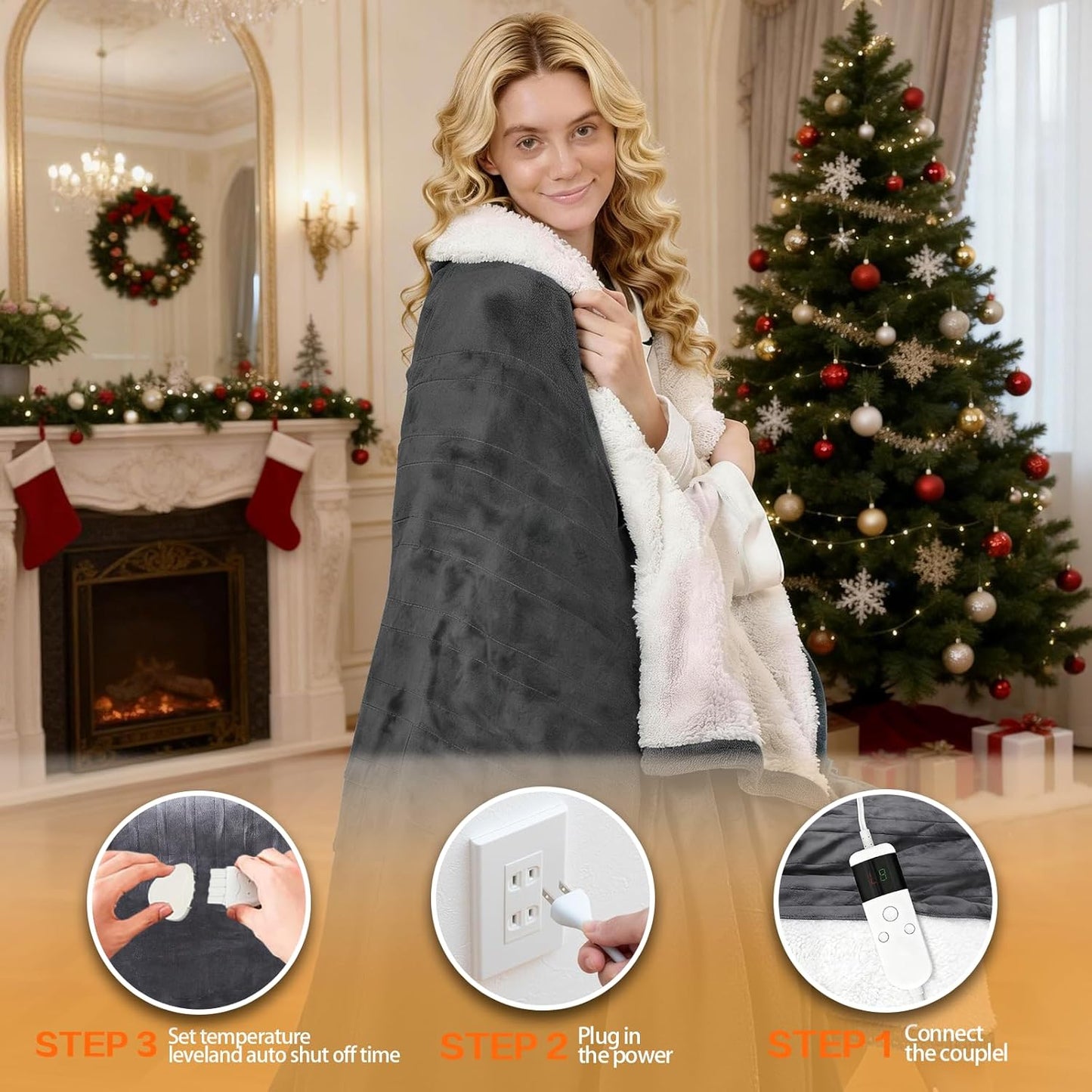 Electric Heated Blanket Throw Size 50''x60''-Control Heating Blanket, Soft & Warm Flannel 10-Level Temperature Control, 8 Hours Auto Off, Rapid Heating & Overheat Protection