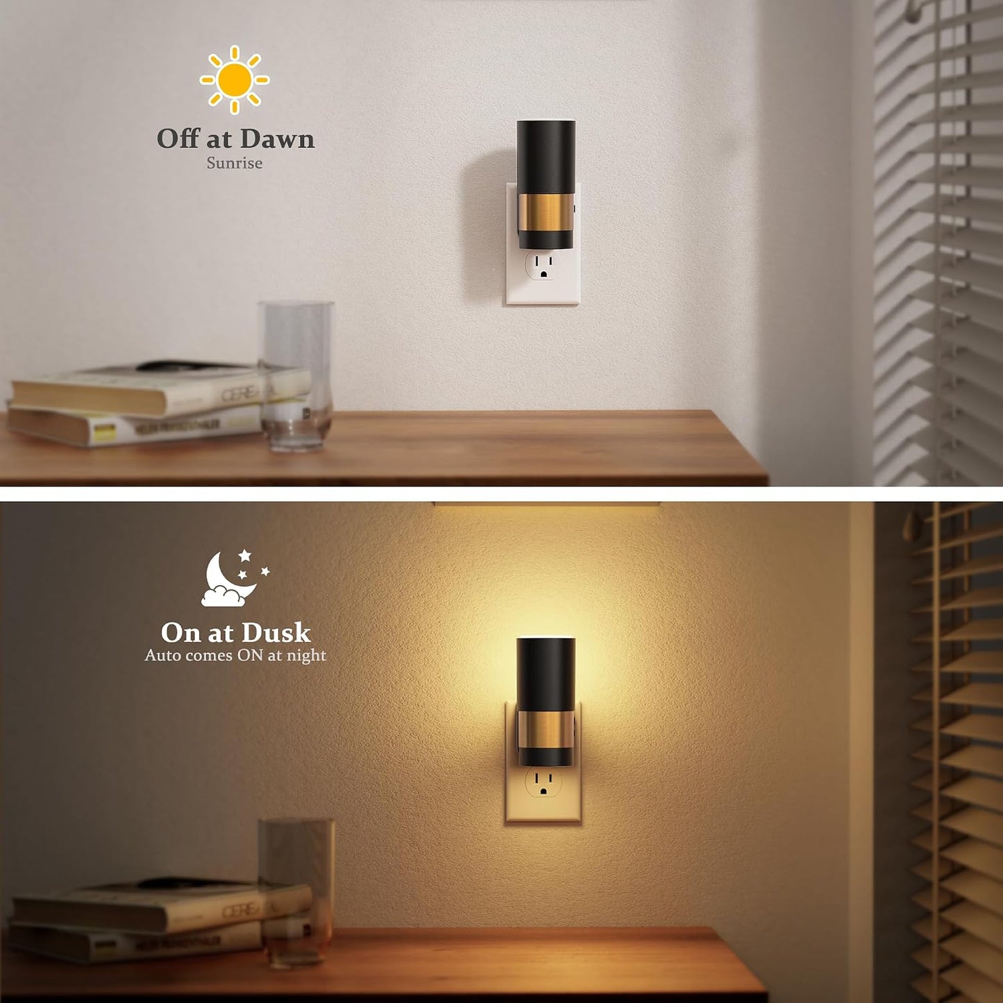 Amber Night Lights Plug into Wall, Dimmable Night Light Plug in, Modern Night Lights Auto On/Off, Amber Night Light 2000K, 0-100LM Adjustable Brightness Nightlight for Hallway Bedroom, 2 Pack