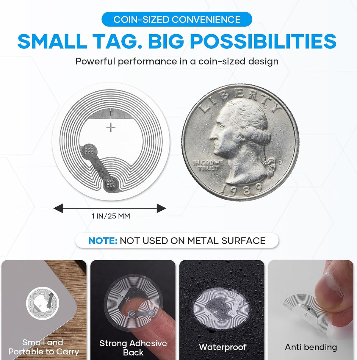 NFC Stickers 60 Pcs, NTAG215 Tags, Waterproof Rewritable NFC Tags