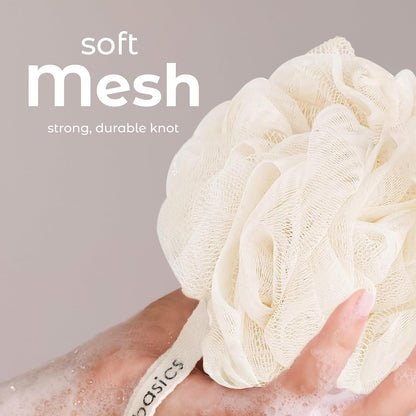 MainBasics Bath Shower Loofah Sponge Pouf Body Scrubber Exfoliator Body Wash Sponge (Set of 3, Airy Blossom)