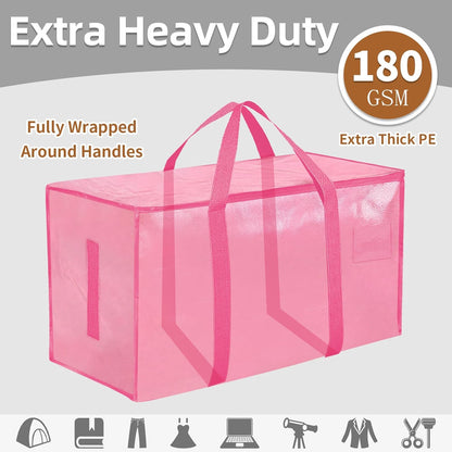 Moving Bags Extra Large - Heavy Duty Storage Totes with Wrap-Around Handles & Reinforced Zippers - Foldable Moving Box Alternative, Water-Resistant for Dorm, Closet & Under Bed Storage (Clear)