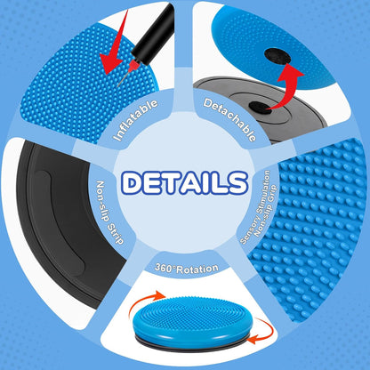Wiggle Seat Cushion,Fimeetoy Sensory Spinning Chair,ADHD Tools for Kids,Flexible Seating Classroom & Home,Inflatable Wobble Balance Disc-Blue