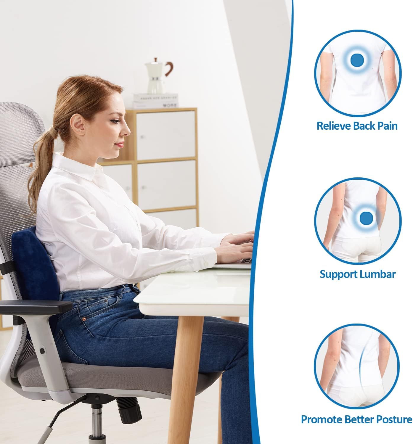 SAIREIDER Seat Cushion and Lumbar Support Pillow for Office Chair, Memory Foam Car Seat Cushions Back Support Pillows, Help Relieve Pain of Back, Lumbar, Tailbone and Sciatic Nerve（Black）
